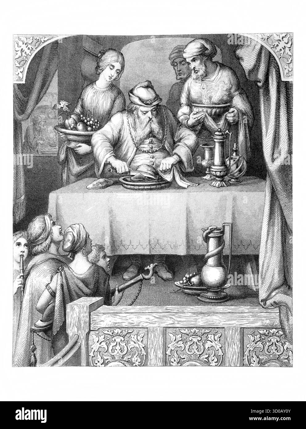 Illustration de la Fête de l'homme riche quand personne n'est venu à la fête, il a alors invité les pauvres et les infirmes à se régaler avec lui (Evangile) à partir du 19e. Banque D'Images