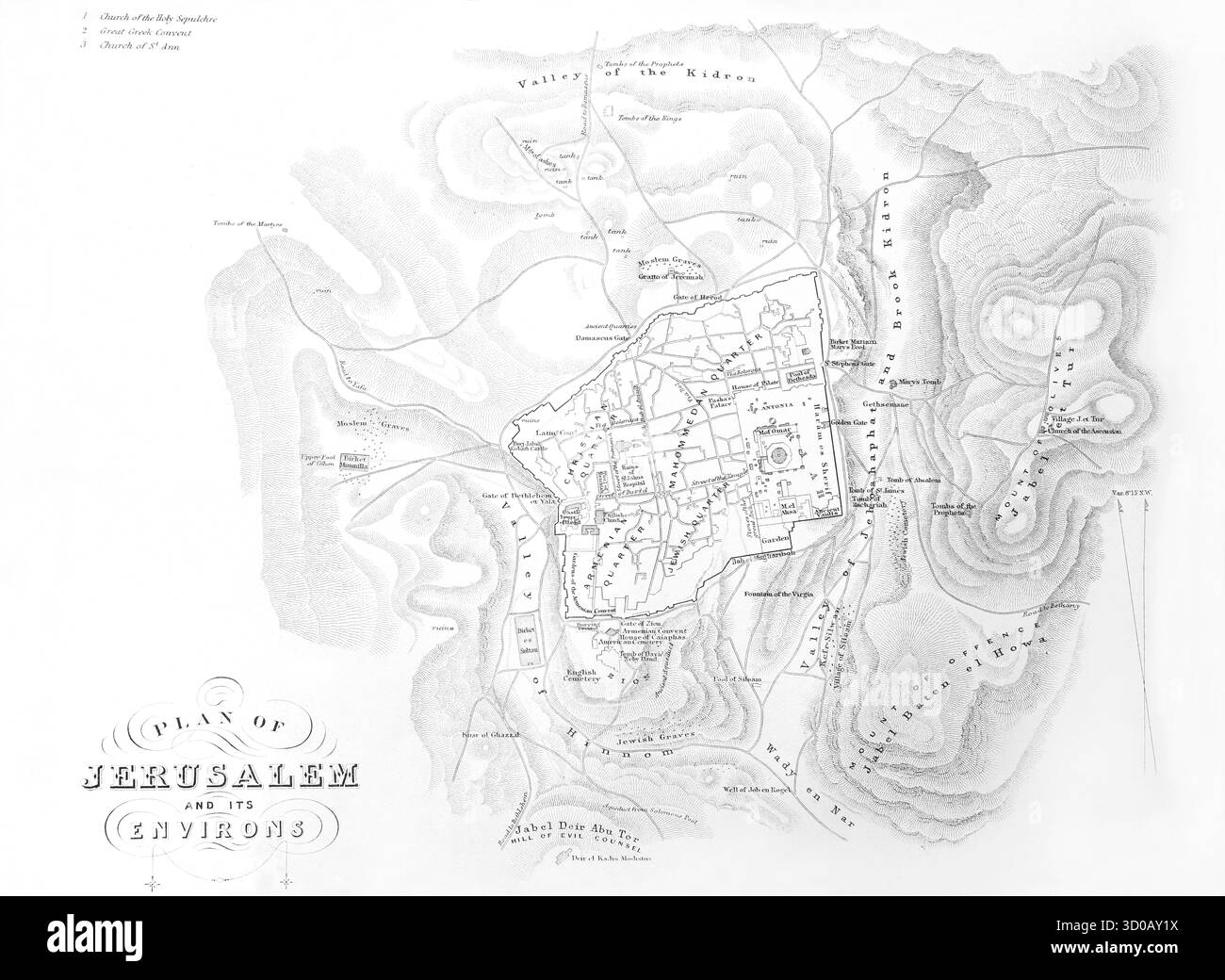 Illustration d'un plan du XIXe siècle de Jérusalem du XIXe siècle The Self-Interpreting Family Bible par le révérend John Brown Publisher William ma Banque D'Images