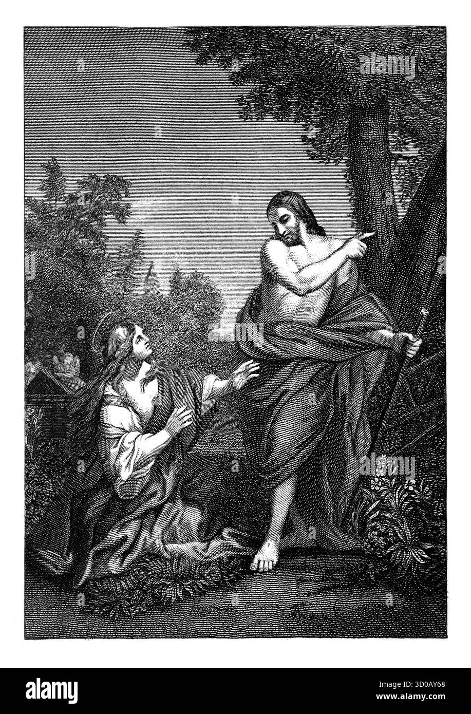 1814 gravure de Jésus-Christ apparaissant à Marie-Madeleine après qu'il ait ressuscité (Jean) du 19ème siècle Sainte Bible l'histoire de l'auto-explicatif et Li Banque D'Images