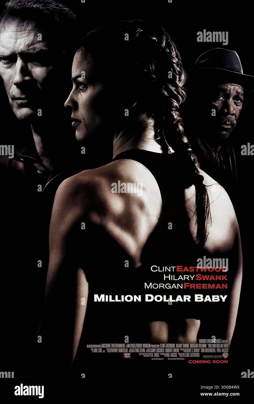 Million Dollar Baby (2004) réalisé par Clint Eastwood avec Hilary Swank, Clint Eastwood et Morgan Freeman. Une femme déterminée s'entraîne pour devenir championne de boxe sous la direction d'un entraîneur chevronné. Photographie d'une affiche américaine originale de 2004 À USAGE ÉDITORIAL EXCLUSIF. Crédit : BFA / Warner Bros Banque D'Images