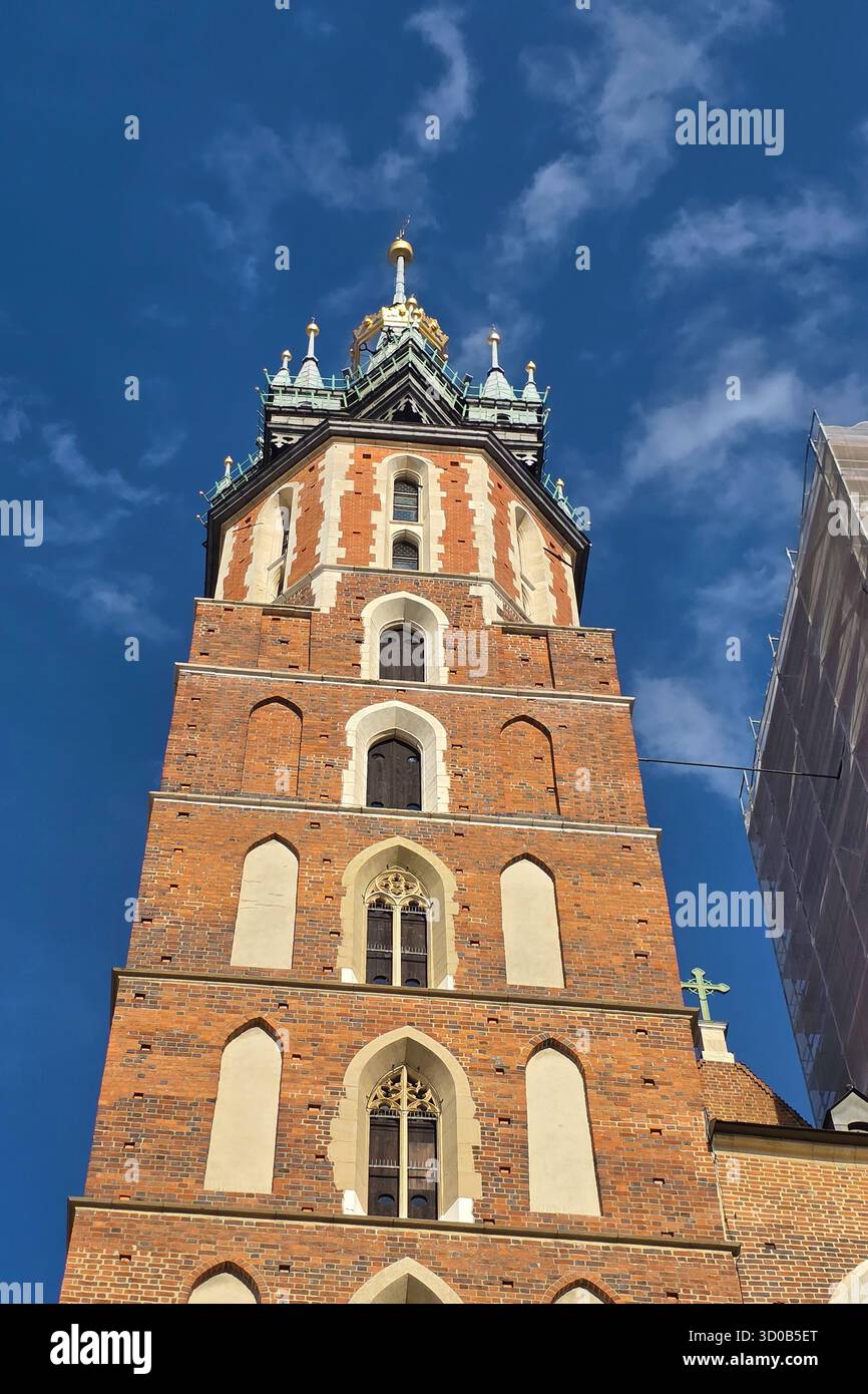 Vue sur la tour de la basilique de Marie, Cracovie, Pologne Banque D'Images Vue sur la tour de la basilique de Marie, Cracovie, Pologne Banque D'Images