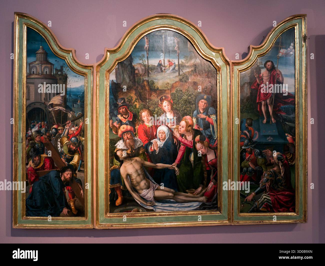 Tríptico del descendimiento, Camino al Calvario y Resurrección (Villamaderne). Museo Diocesano de Arte Sacro. Catedral de María Inmaculada (Catedral N Banque D'Images