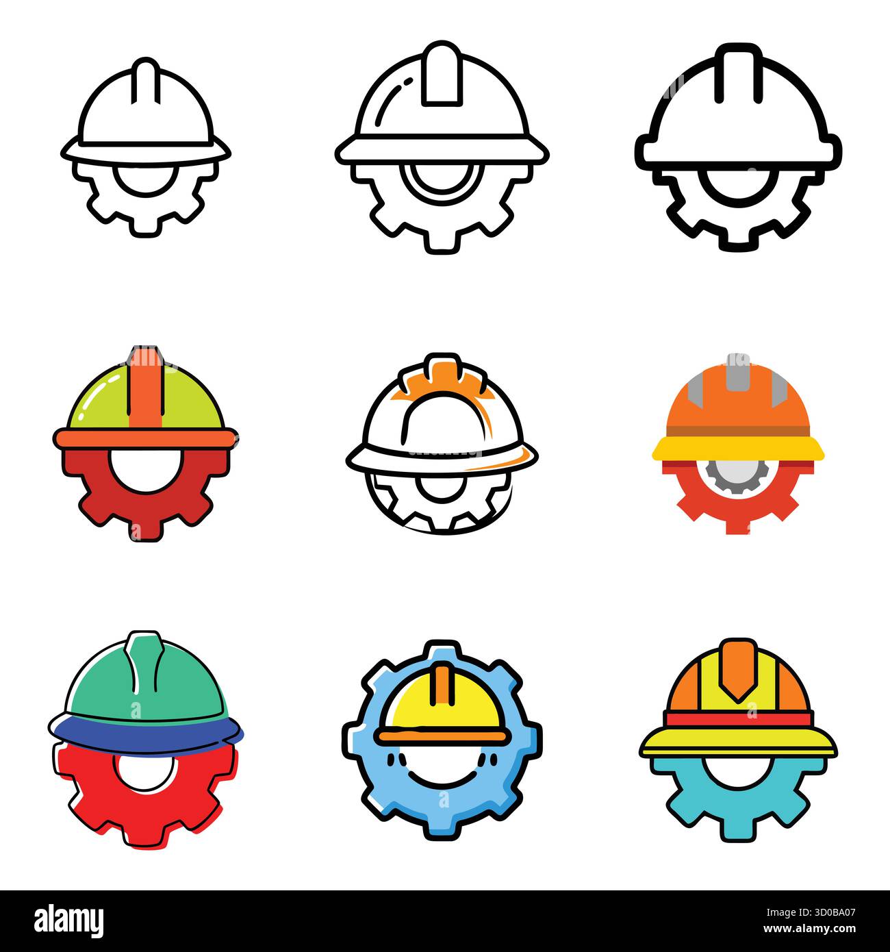 Ensemble d'icônes de construction de sécurité pour casque de sécurité Illustration de Vecteur