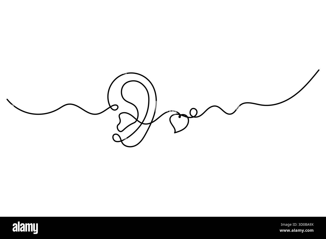 Dessin d'art continu d'oreille humaine d'une ligne d'illustration vectorielle de contour. Illustration de Vecteur