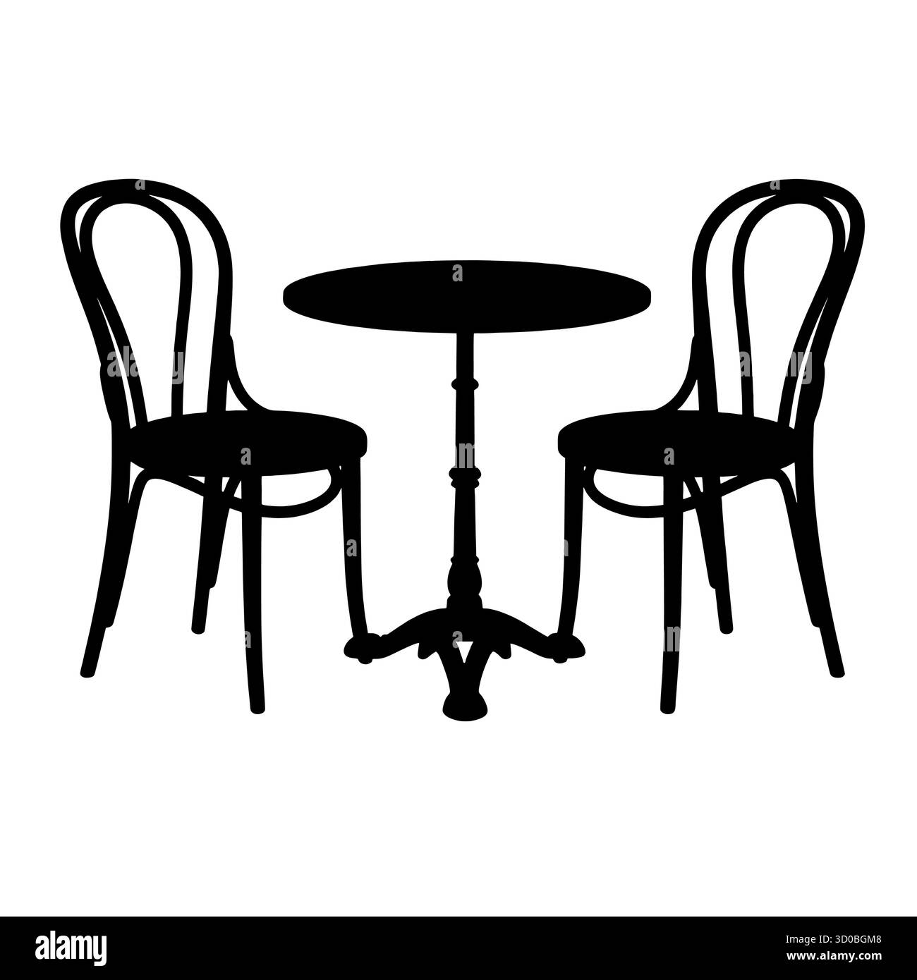 Silhouette de deux chaises et table ronde au design classique. Illustration de Vecteur
