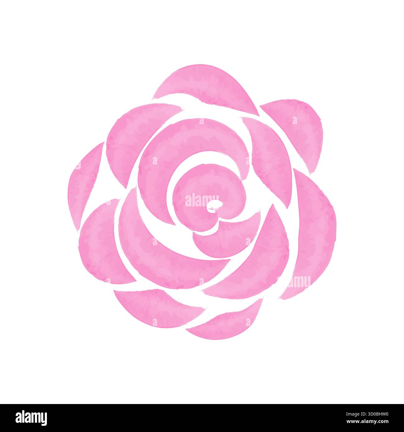 Une peinture à l'aquarelle stylisée montre une fleur unique, élégante et rose clair. La fleur simple présente des formes de pétales douces sur un fond blanc pur. Illustration de Vecteur