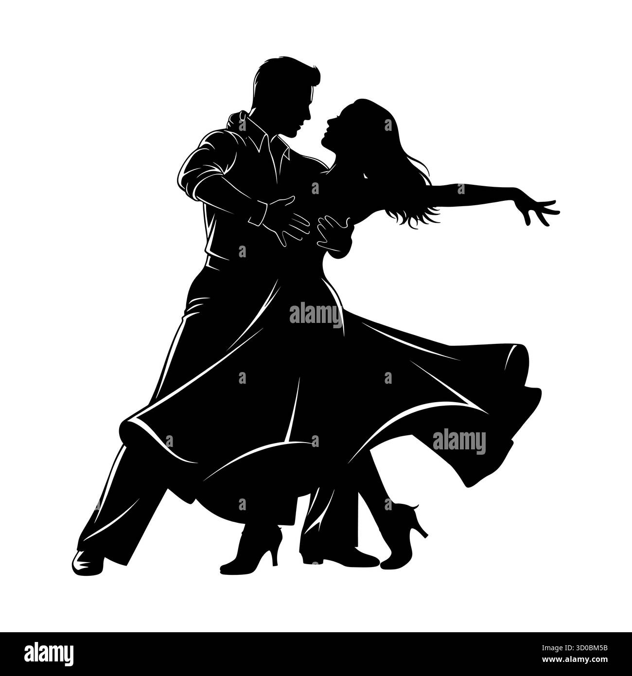 Couple élégant dansant en silhouette sur fond blanc. Illustration de Vecteur