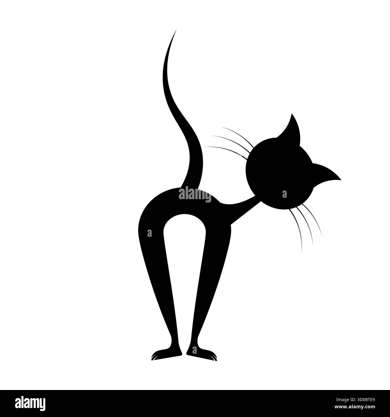 Silhouette élégante d'un chat curieux avec son dos arqué et sa queue relevée haut. Parfait pour les dessins, logos, impressions ou projets décoratifs liés aux animaux de compagnie. Illustration de Vecteur