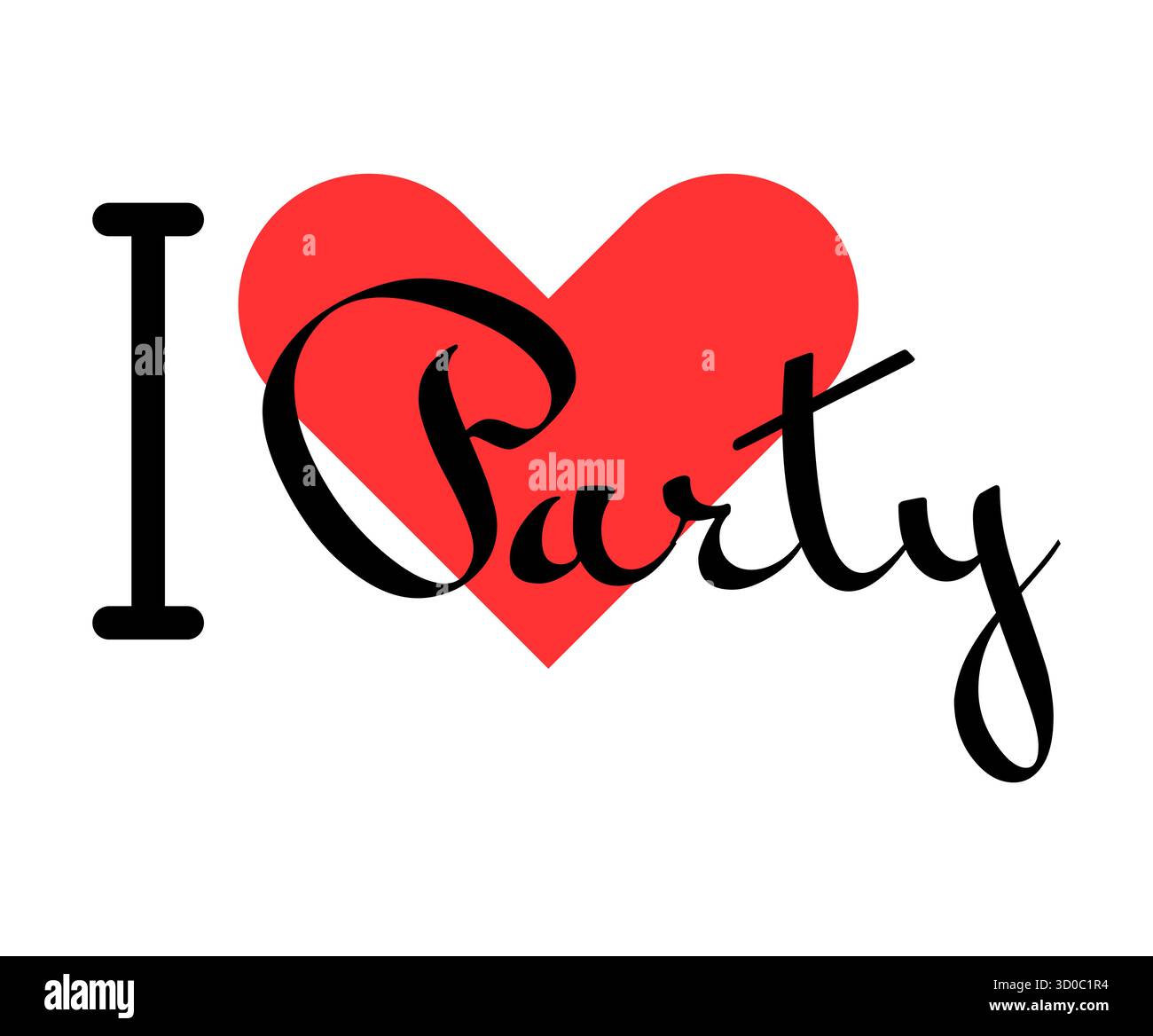 Slogan créatif I Love Party. Lettres dessinées à la main avec cœur rouge. Illustration vectorielle, lettrage dans la conception moderne pour imprimer t-shirt, bannière, affiche, St Illustration de Vecteur