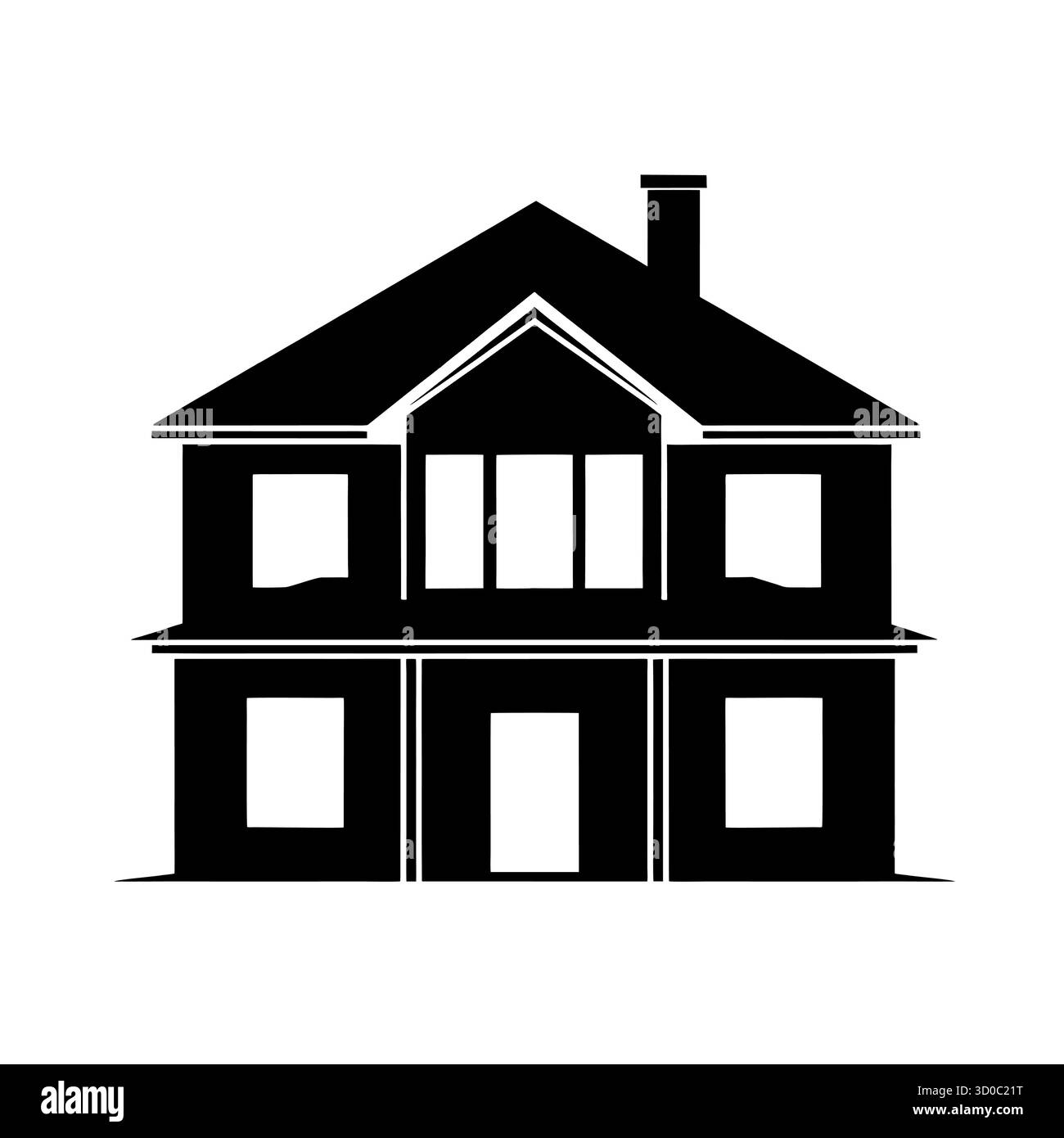 Icône classique de maison à deux étages avec un design symétrique et cheminée centrale. Illustration de Vecteur