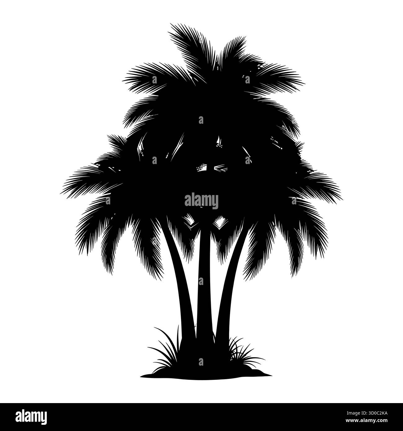 Silhouette de palmier tropical avec des frondes luxuriantes sur fond blanc. Illustration de Vecteur
