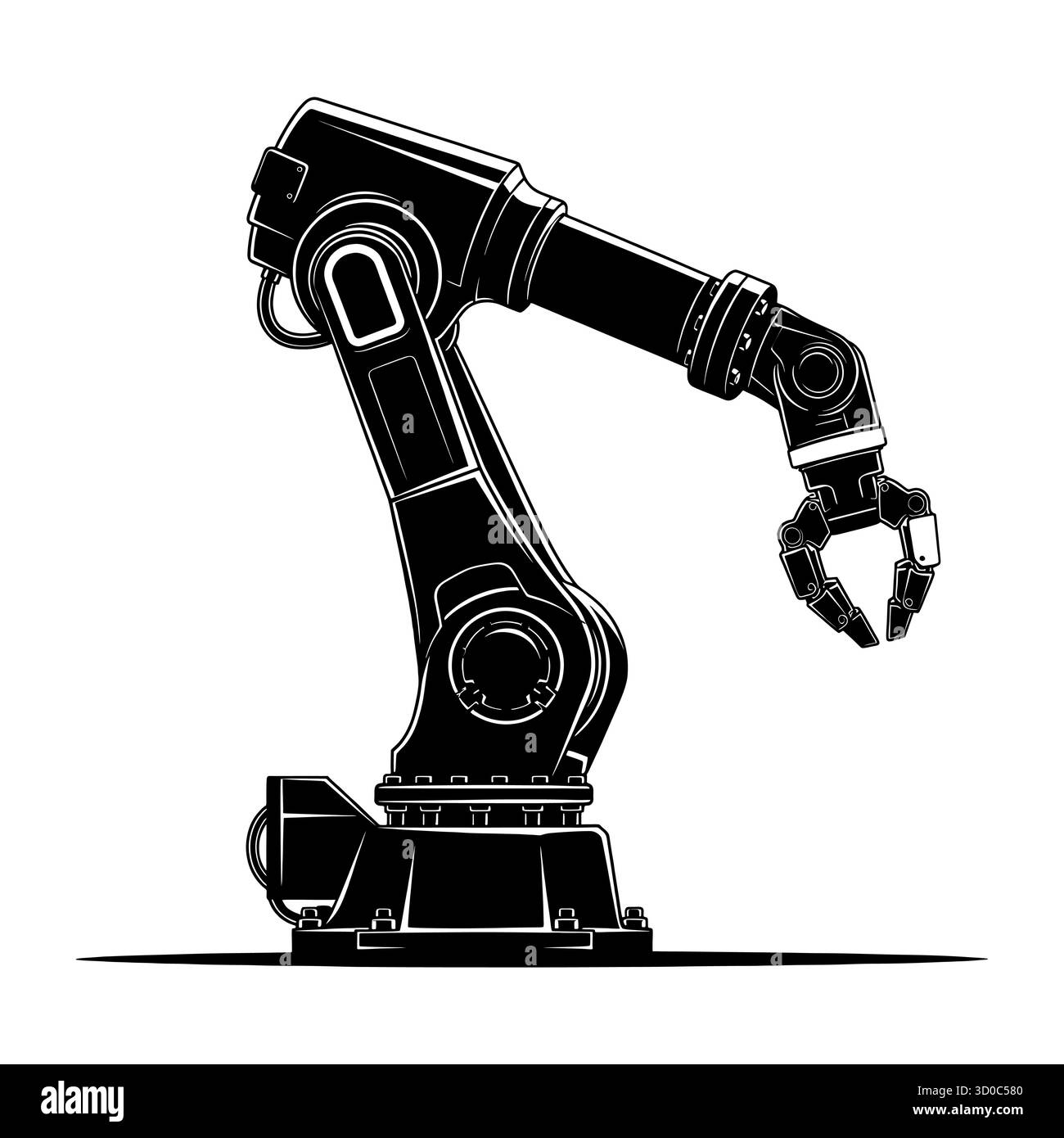 Illustration de bras robotique avec conception mécanique détaillée sur fond blanc. Illustration de Vecteur