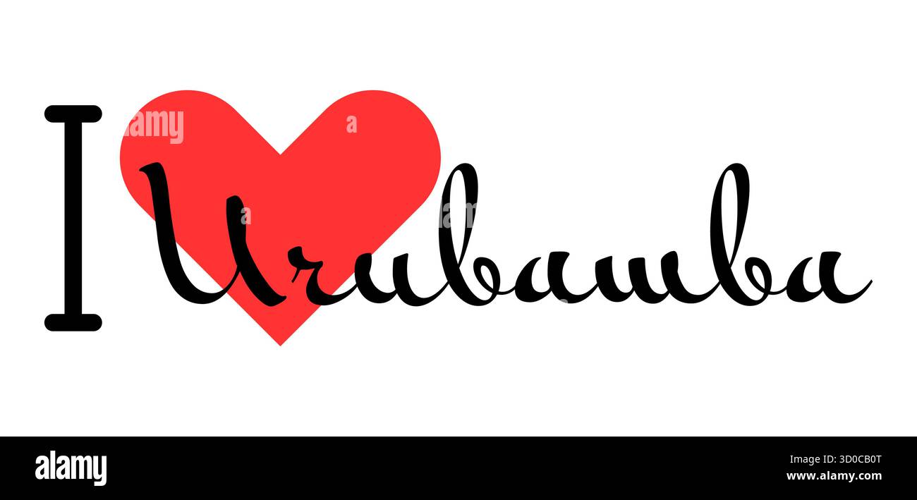 J’adore Urubamba, ville du Pérou. Lettres dessinées à la main avec cœur rouge. Lettrage d'illustration vectorielle, design moderne pour t-shirt d'impression, bannière, affiche, stic Illustration de Vecteur