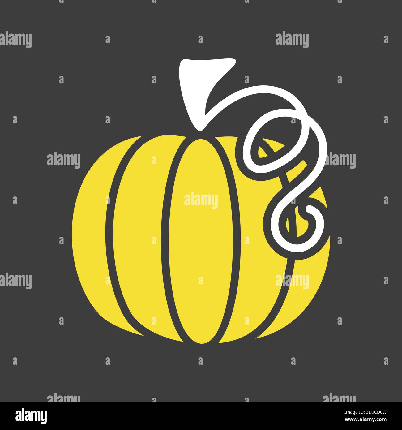 Vecteur de silhouette simple sur l'icône de fond sombre d'une citrouille d'automne avec une vigne bouclée et une tige, parfait pour les conceptions saisonnières, Halloween, Thanksgivin Illustration de Vecteur