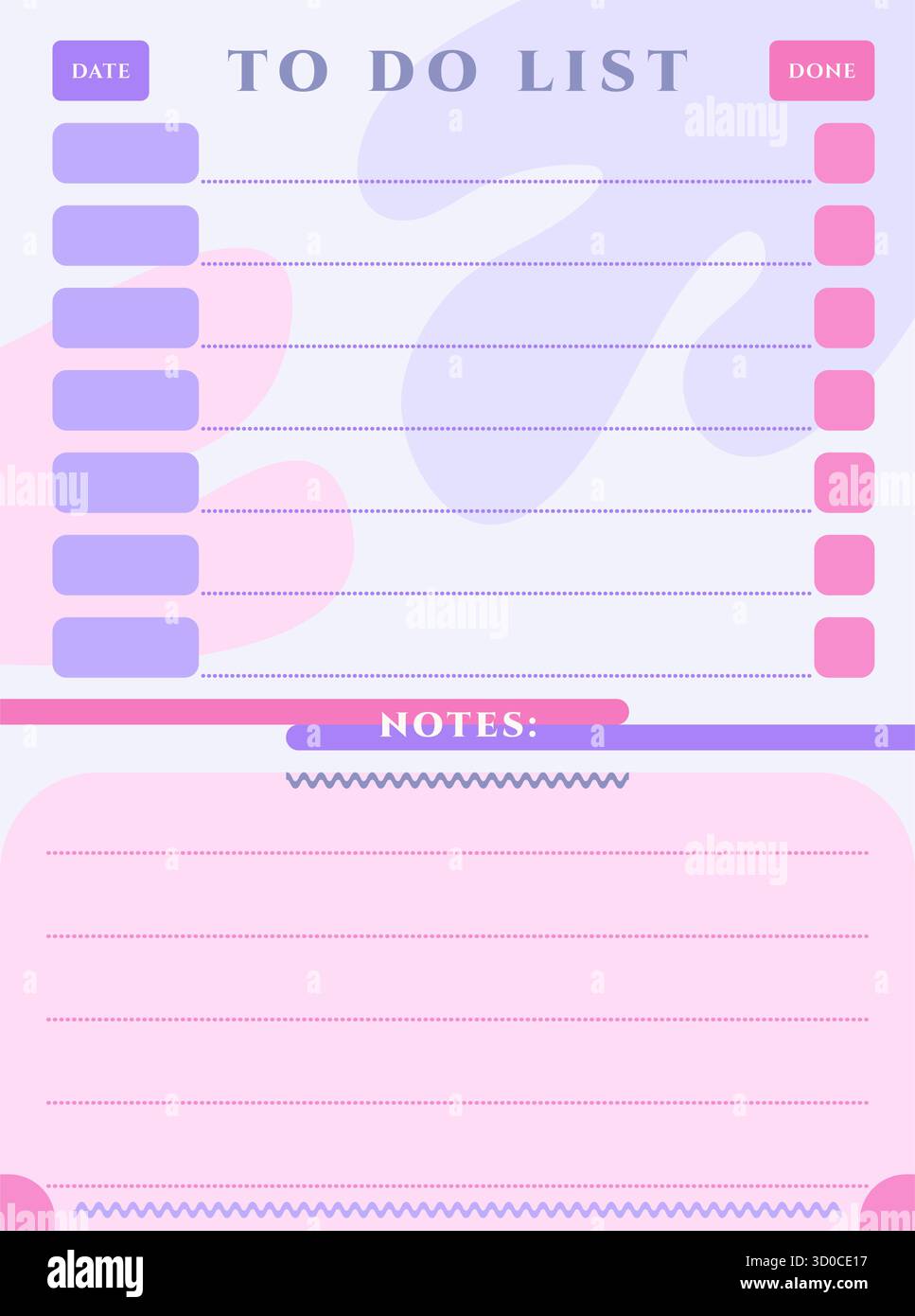 Liste de tâches, modèle vectoriel de checklist dans un style moderne avec des blobs fluides et des couleurs à la mode. Planificateur hebdomadaire lumineux pour 7 jours, carte avec agenda blanc et Illustration de Vecteur