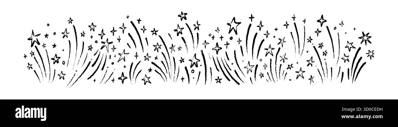 Fond de feu d'artifice de crayon dessiné à la main. Dessin de crayon enfant simple. Saluer l'illustration vectorielle d'esquisse d'explosion. Nouvel an, Noël, anniversaire, Illustration de Vecteur