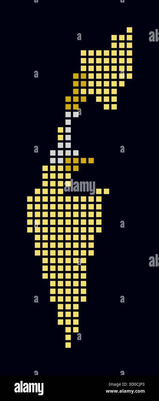 Carte en pointillés d'Israël. Carte de style numérique du pays sur un fond sombre. Forme d'Israël avec des points carrés dans un style de points colorés. Illustration de Vecteur