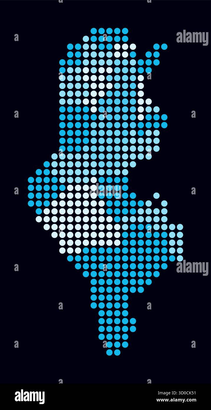 Carte en pointillés de la Tunisie. Carte de style numérique du pays sur un fond sombre. Forme tunisienne avec des points circulaires. Style de points colorés. Cercles de grande taille. Illustration de Vecteur