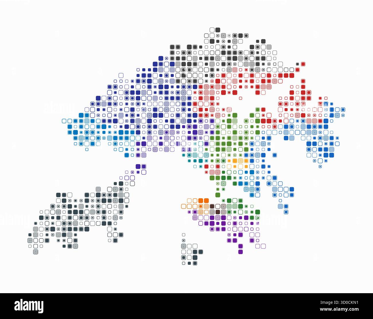 Hong Kong, forme du pays construit de cellules colorées. Carte de style numérique de Hong Kong sur fond blanc. Blocs carrés arrondis de petite taille. Illustration de Vecteur
