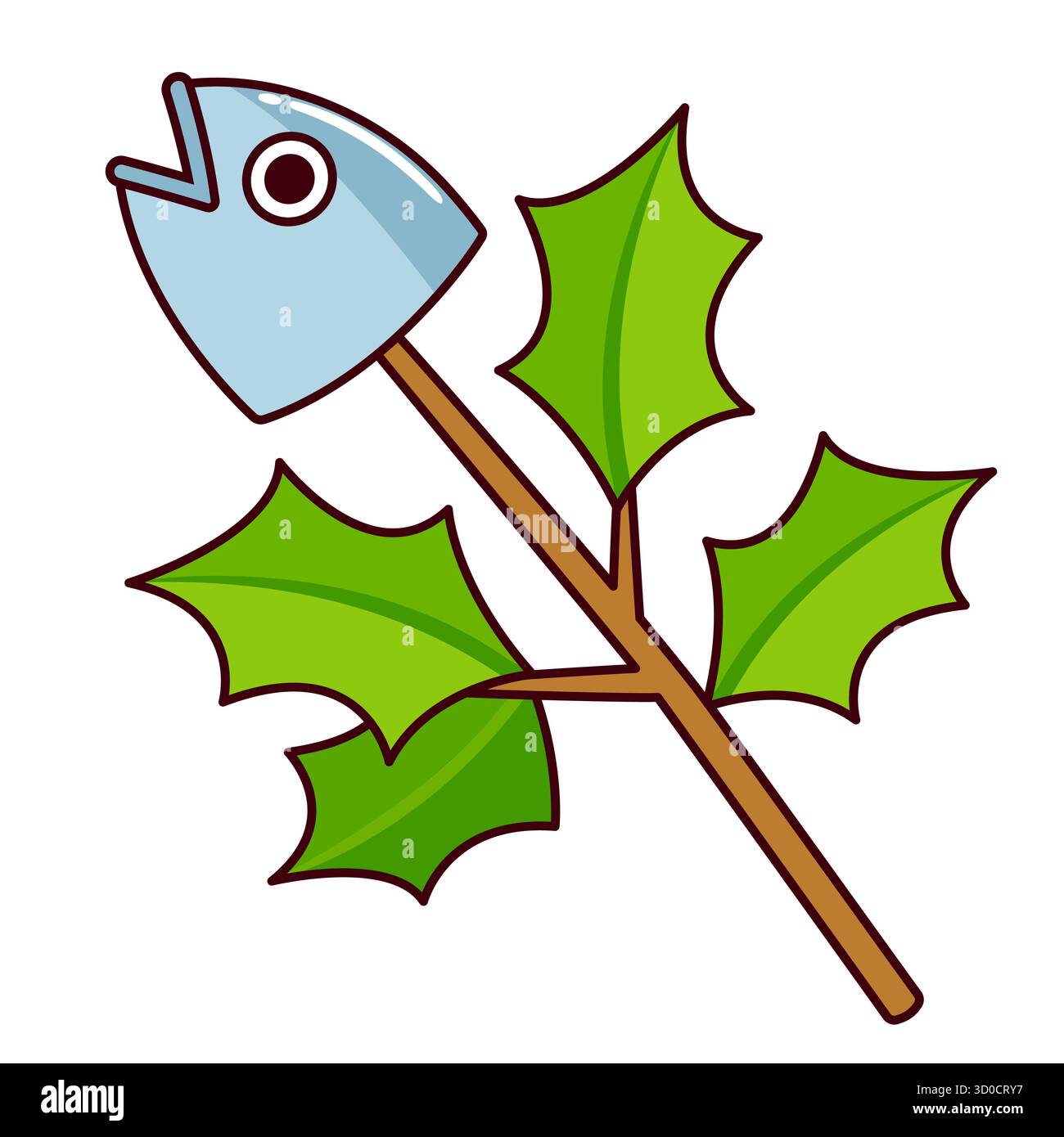 Hiiragi Iwashi ('Holly Sardine') tradition japonaise Setsubun. Tête de sardine cuite empalée sur une branche de houx. Illustration vectorielle de dessin animé. Illustration de Vecteur