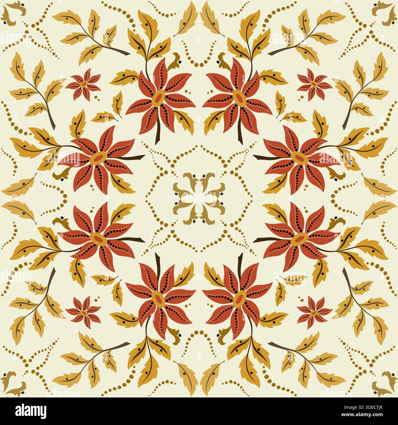 Bouquet de fleurs et de feuilles d'automne dans un style ethnique. Motif symétrique de carte de voeux fleuri folklorique brun rouge. De grandes belles fleurs. Dessin manuel Vect Illustration de Vecteur