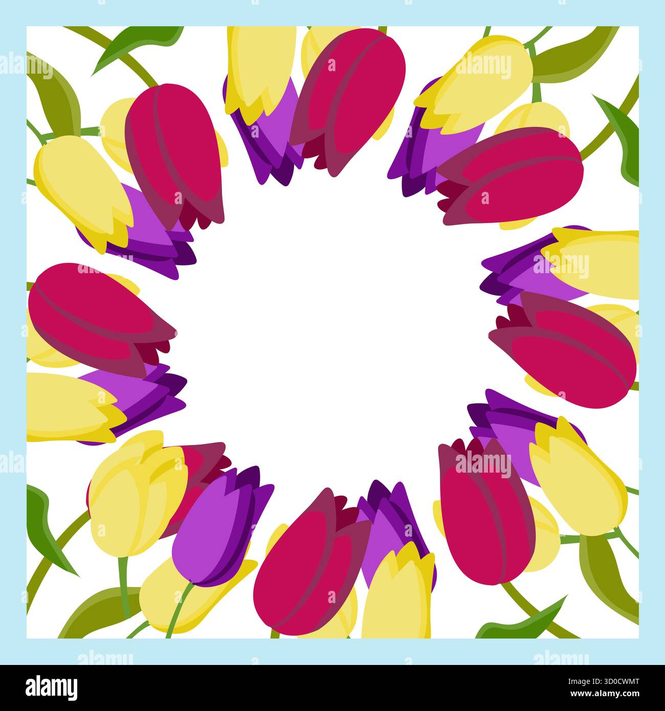 Cadre avec coins décoratifs en tulipes multicolores. Illustration vectorielle isolée sur fond bleu. Illustration de Vecteur Cadre avec coins décoratifs en tulipes multicolores. Illustration vectorielle isolée sur fond bleu. Illustration de Vecteur