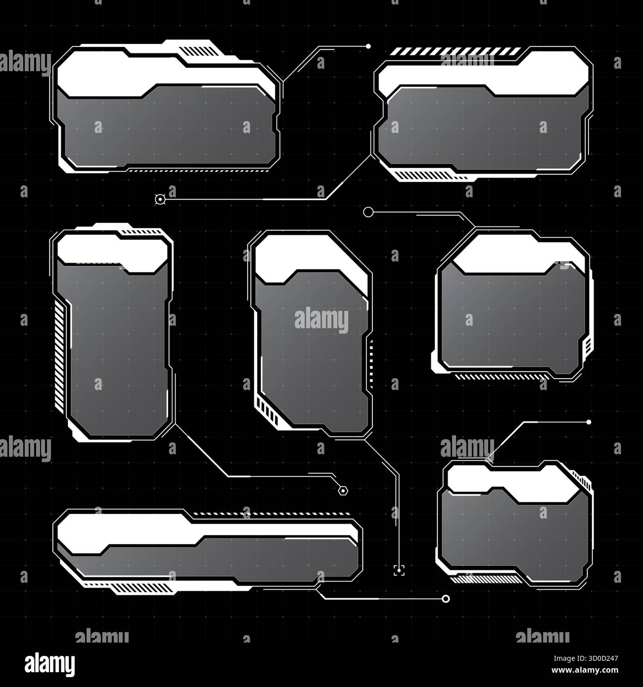 HUD futuriste blanc, éléments UI. Zones de texte et légendes de l'interface utilisateur SCI-fi. Cadres de message d'avertissement, modèle de boîtes d'information. Jeu moderne Illustration de Vecteur
