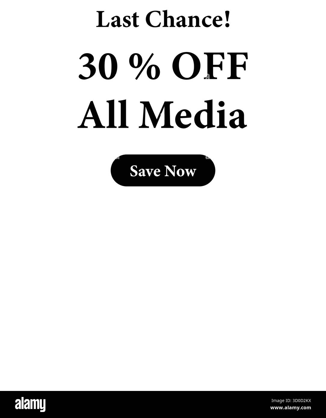 Dernière chance 30% de rabais sur tous les supports de vente bannière avec fond blanc – affiche publicitaire. Fichier vectoriel modifiable pour usage commercial et promotionnel. Illustration de Vecteur