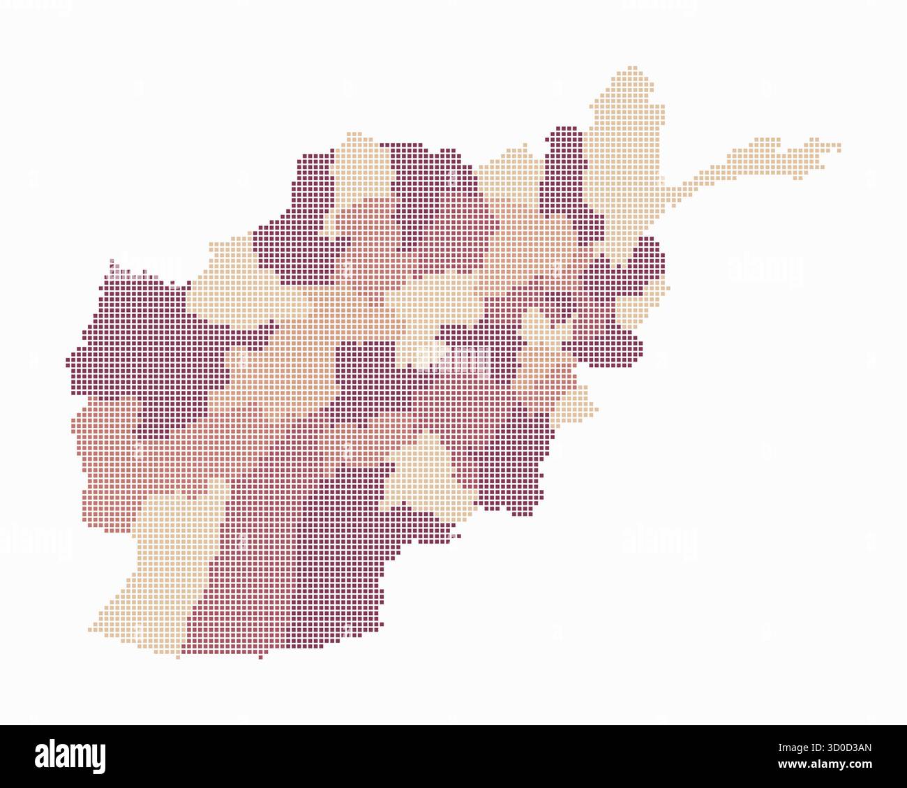 Carte en pointillés de l'Afghanistan. Carte de style numérique du pays sur fond blanc. Forme afghane avec des points carrés. Style de points colorés. Illustration de Vecteur
