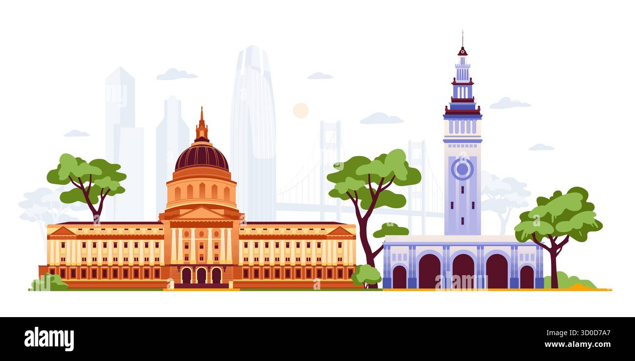 Symboles San Francisco - illustration colorée de conception plate Illustration de Vecteur