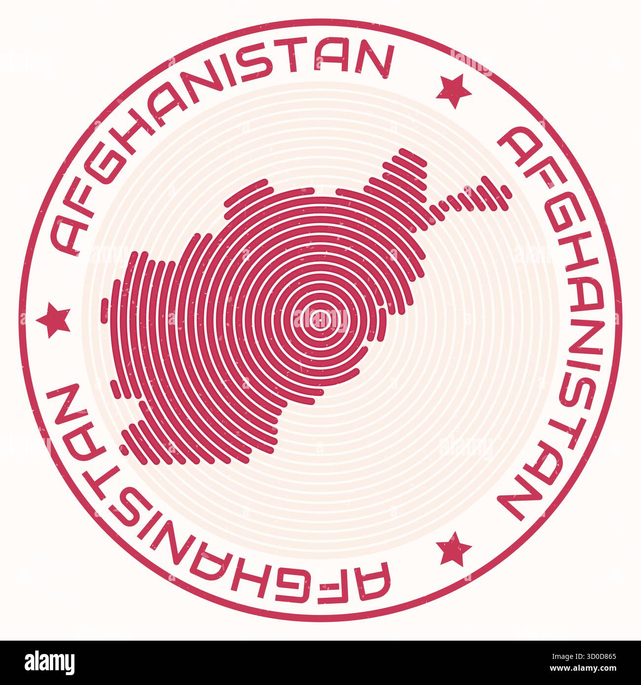 Carte de l'Afghanistan avec un titre rond. Bagues en forme de pays. Texte de l'Afghanistan autour de la forme de la frontière du pays. Illustration vectorielle tendance. Illustration de Vecteur