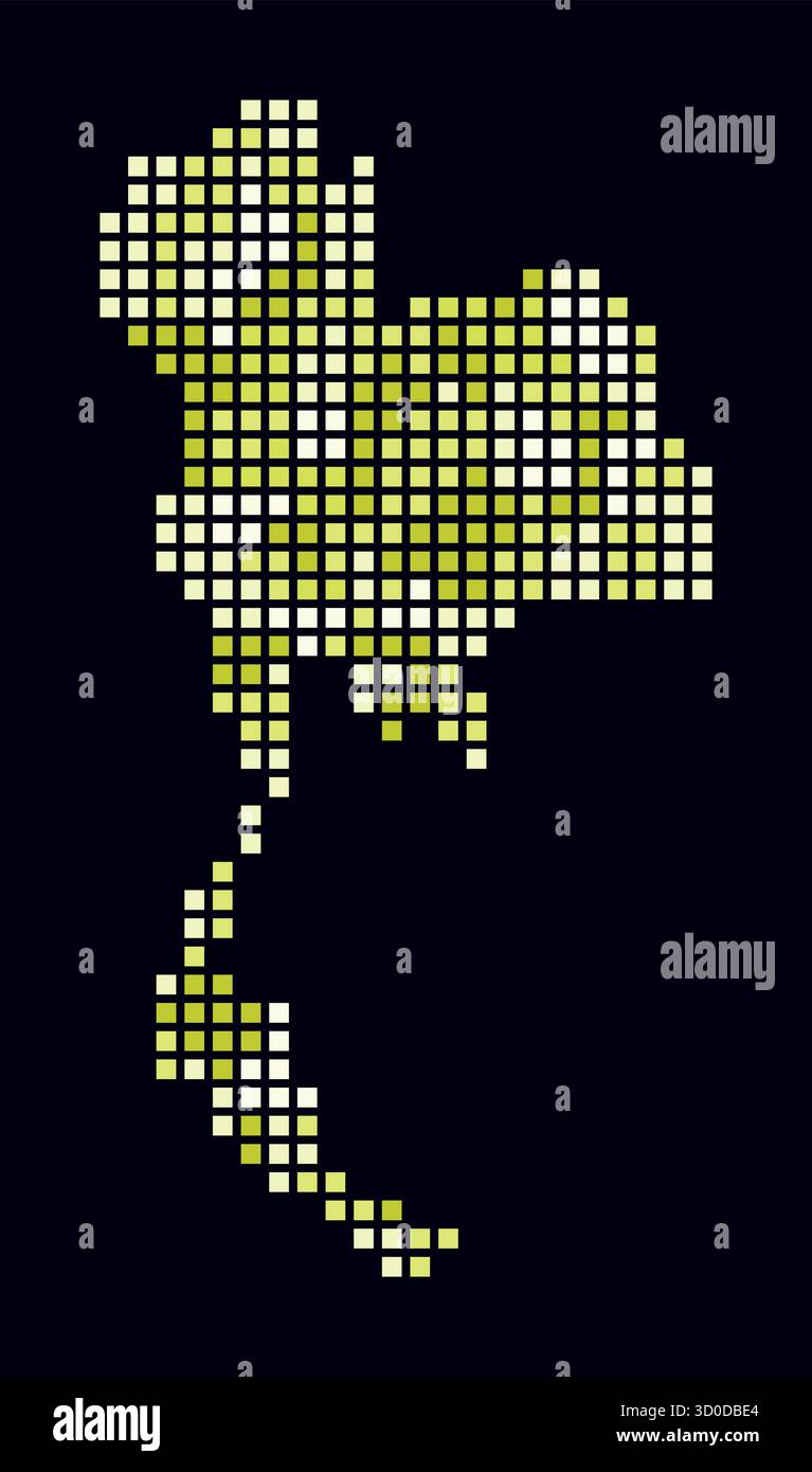 Carte en pointillés de la Thaïlande. Carte de style numérique du pays sur un fond sombre. Forme de Thaïlande avec des points carrés. Style de points colorés. Carrés de grande taille. Illustration de Vecteur