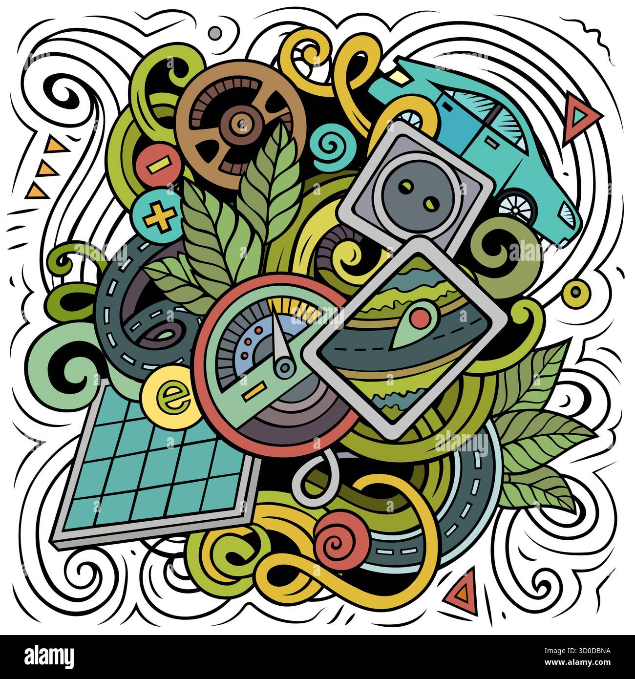 Vecteur coloré Doodle dessin animé illustration de véhicules électriques Illustration de Vecteur