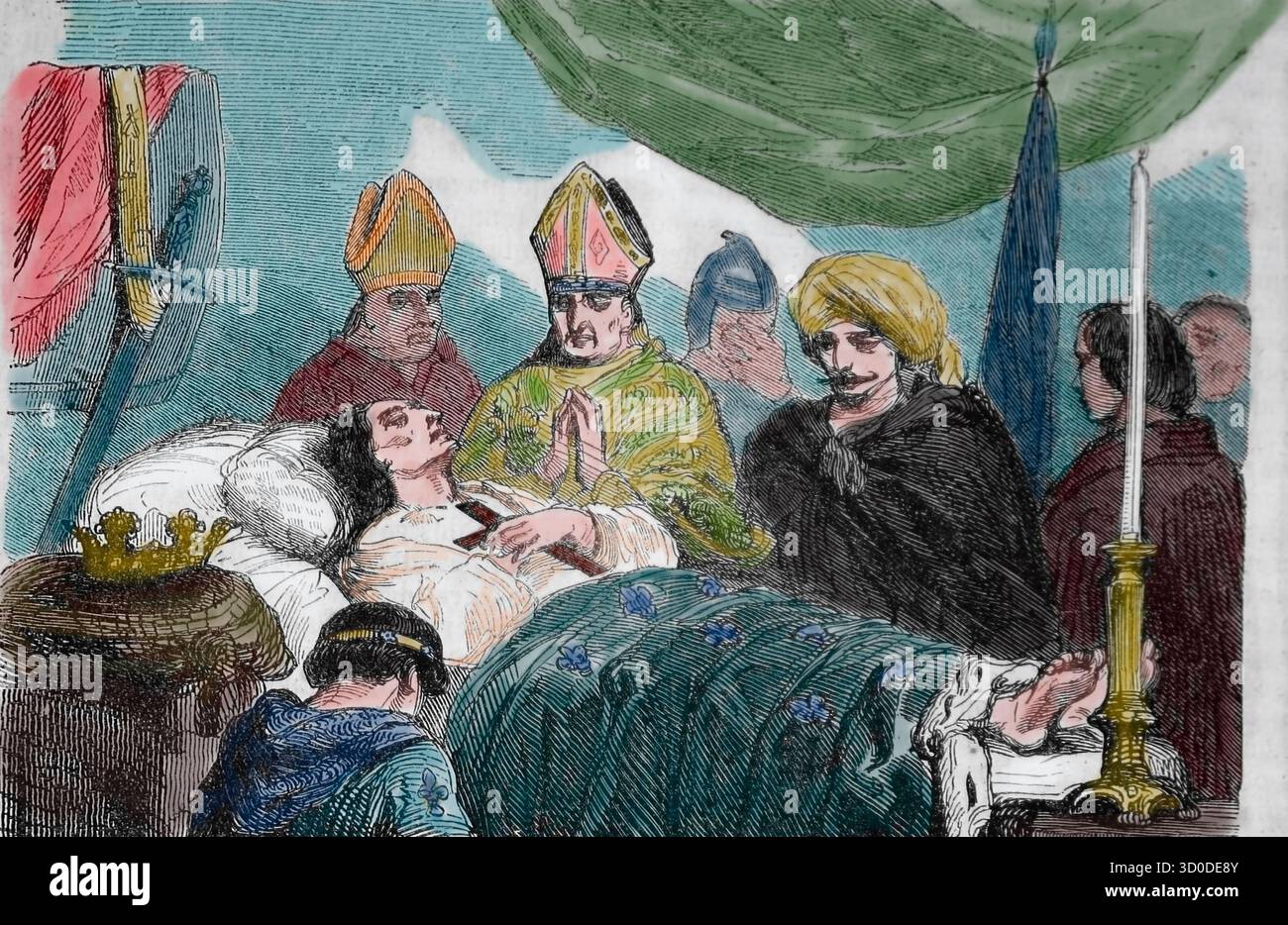 Louis IX de France (1214-1270) était sur son lit de mort à Tunis lors de la huitième croisade. Gravure, XIXe siècle. Banque D'Images