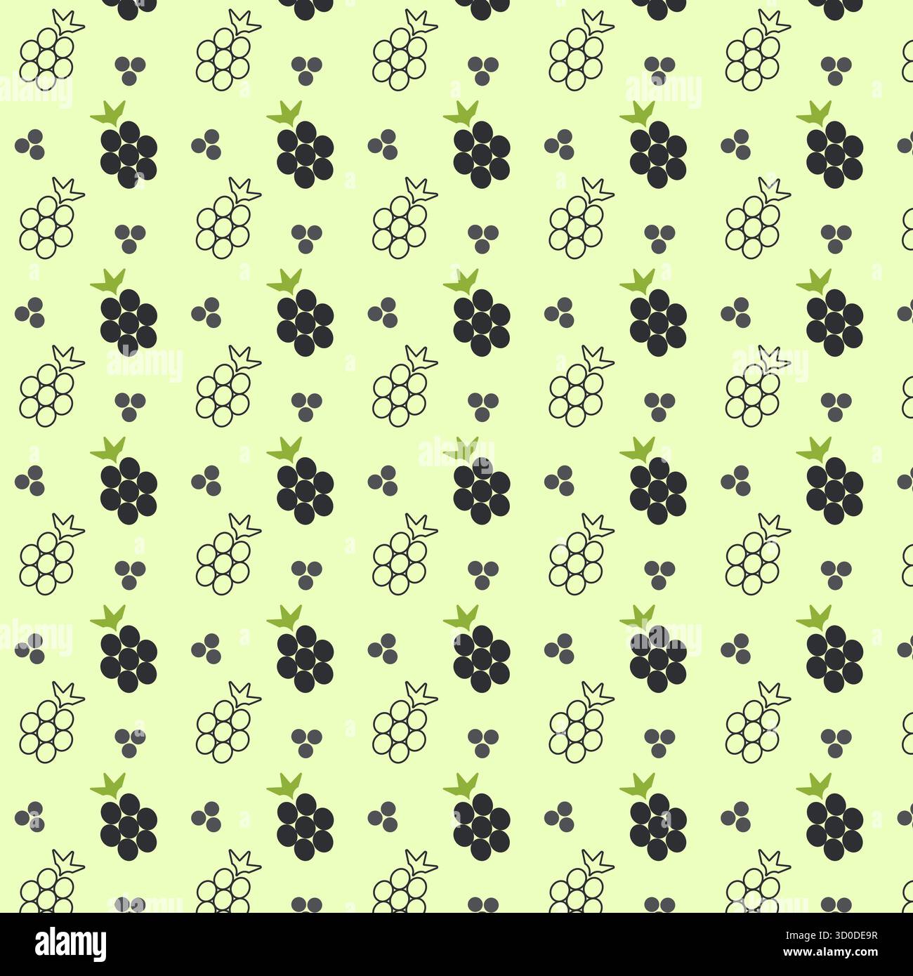 Ce motif vivant présente un design répété d'icônes de ligne de fruits, avec des mûres et des éléments floraux sur un fond vert pâle doux. Parfait pour divers projets créatifs. Illustration de Vecteur