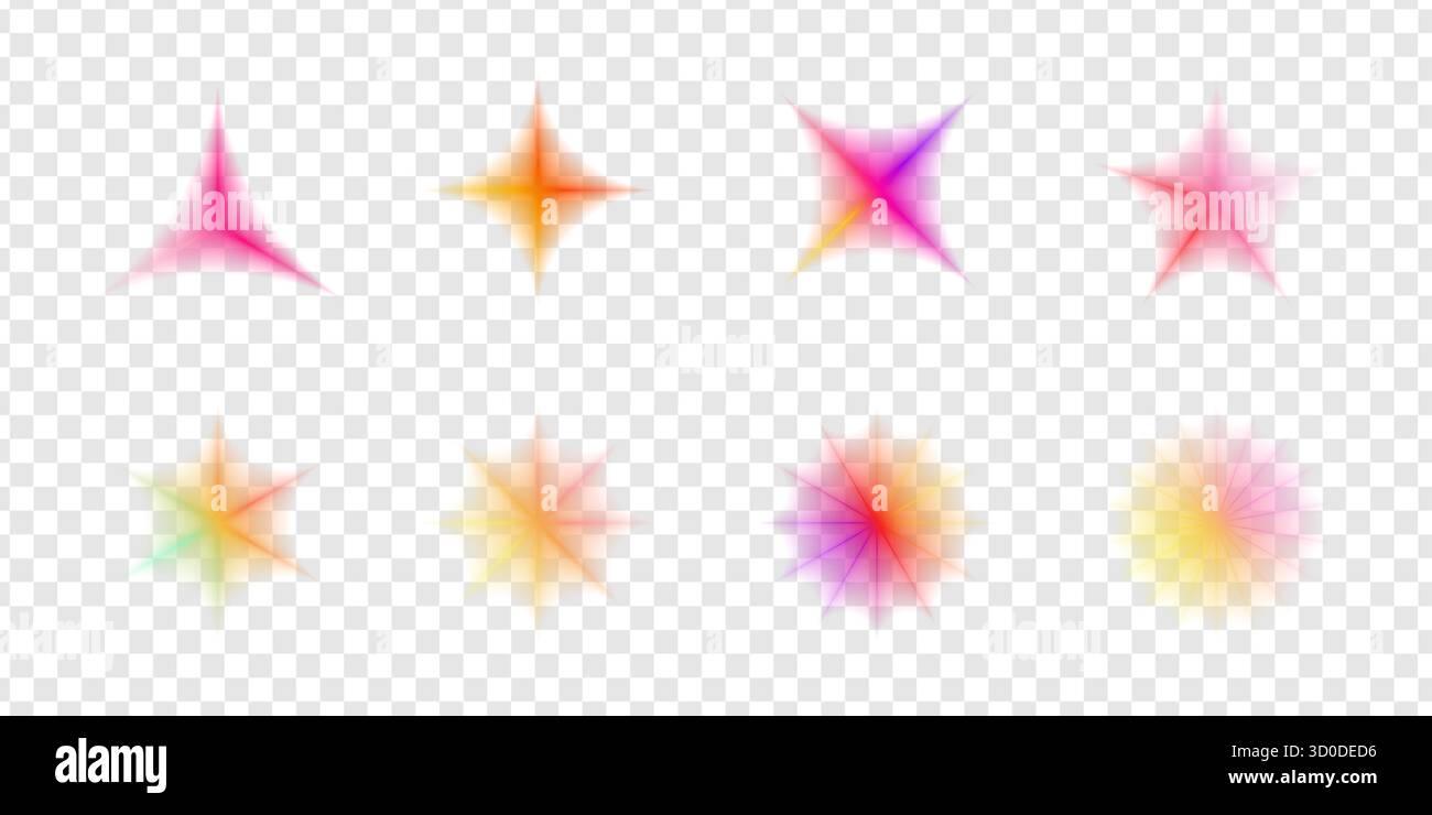 Fleurs dégradées floues et icônes d'étoiles scintillantes dans la palette pastel Y2K. Motif abstrait doux avec détails géométriques et texture demi-teinte. Parfait pour t Illustration de Vecteur