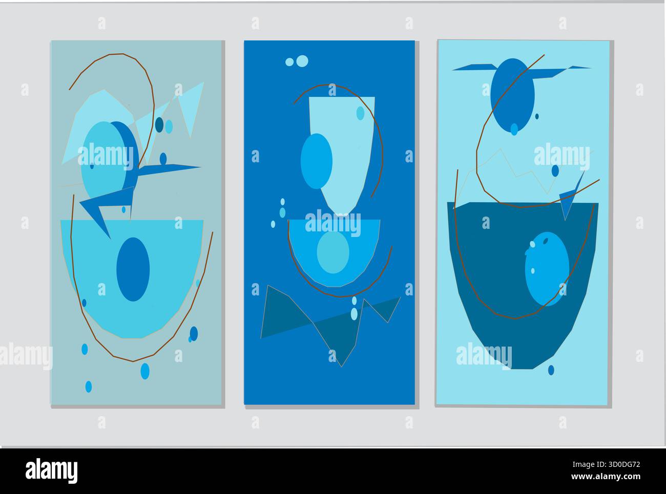 Rehaussez n'importe quel espace contemporain avec ce triptyque abstrait moderne captivant, parfaitement adapté pour les affiches accrocheuses, les impressions sur toile élégantes, ou encore les dy Illustration de Vecteur