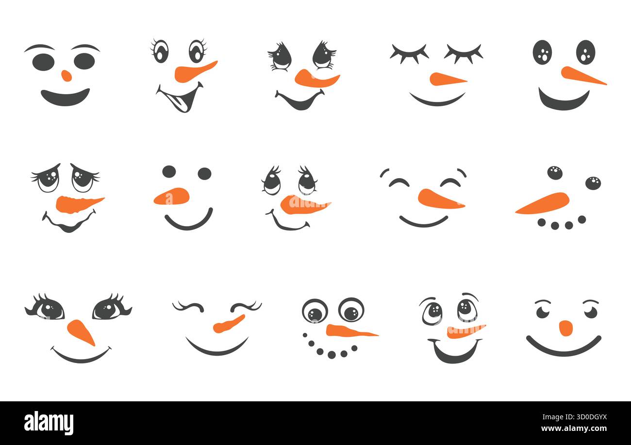 svg de visage de bonhomme de neige, silhouette de visage de bonhomme de neige, svg de bonhomme de neige, ensemble de vecteur de visage de bonhomme de neige. Illustration de Vecteur
