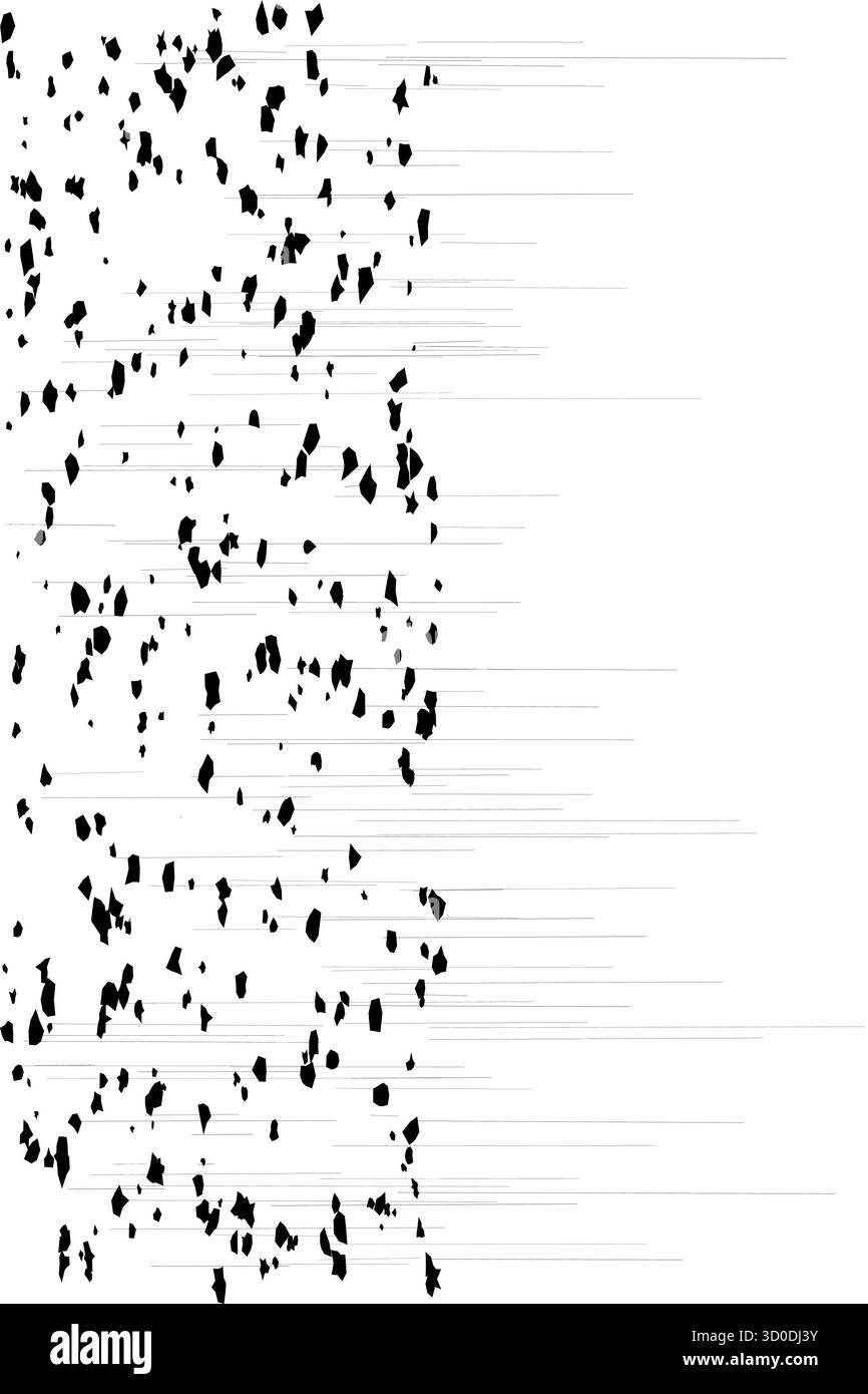 Vecteur abstrait dynamique comportant de fines lignes noires horizontales et des formes irrégulières dispersées sur un fond blanc. La distribution inégale et angu Illustration de Vecteur