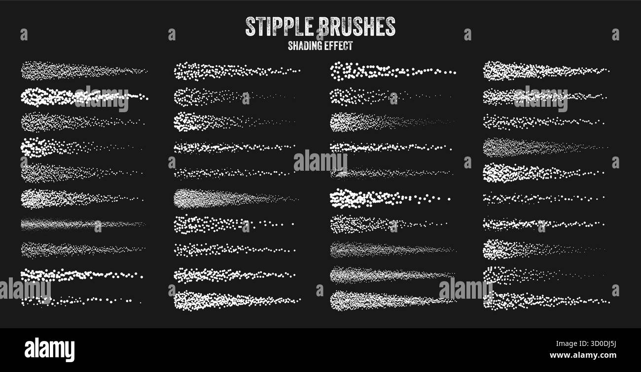 Pinceau diffuseur d'encre, dessin à pointillés et texturation. Dégradé de fondu. Pointillés, dessin dotwork, ombrage à l'aide de points. Effet de désintégration des demi-tons Illustration de Vecteur