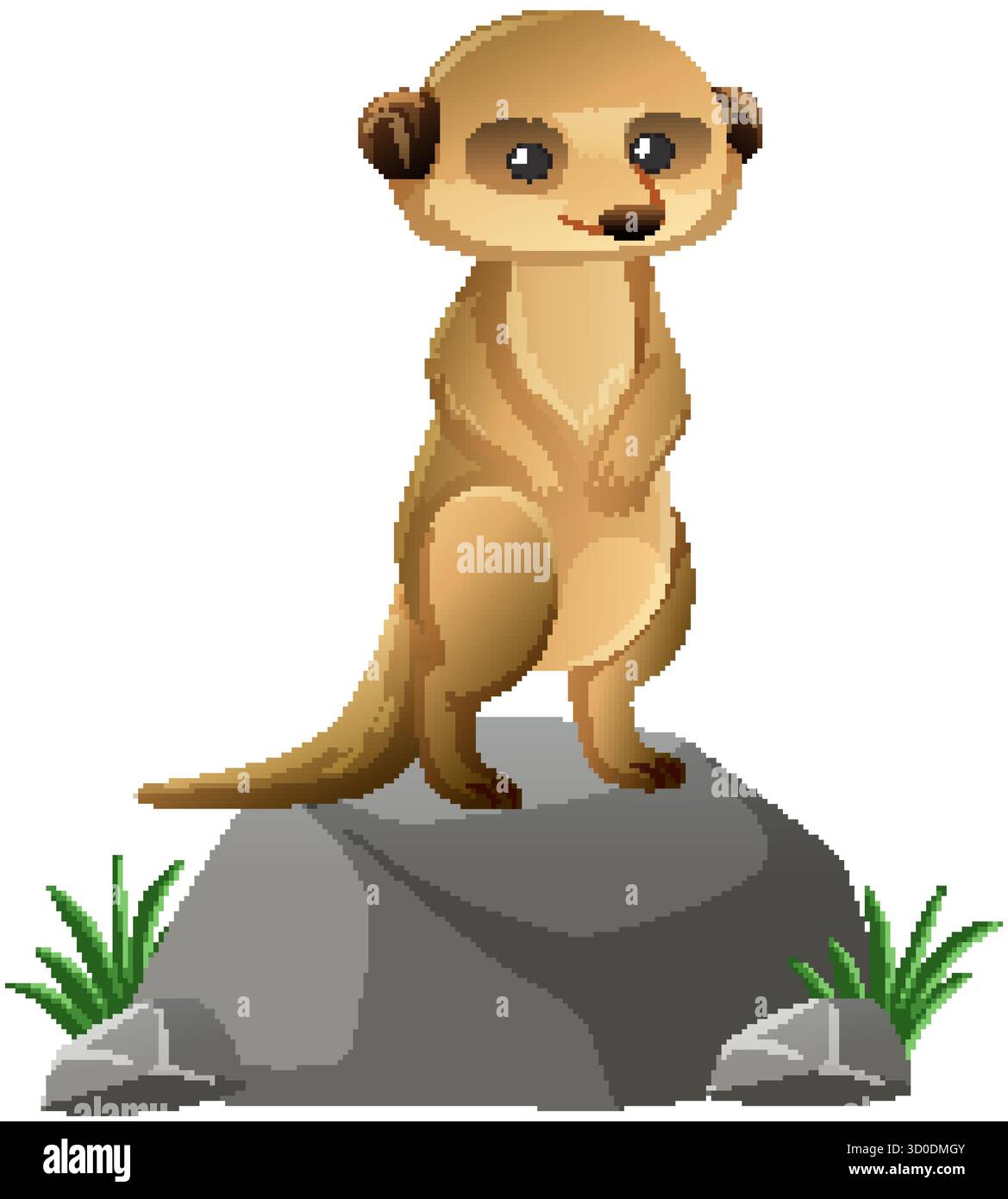 Jolie suricate vectorielle debout sur roche, style de bande dessinée, couleurs douces, fond blanc Illustration de Vecteur