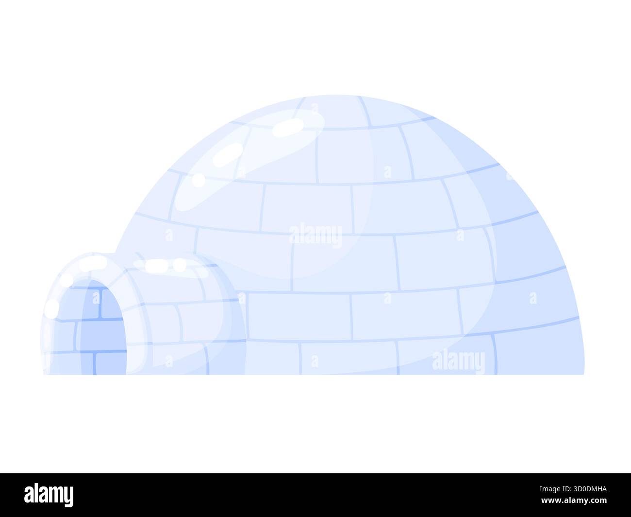 Igloo simple de style dessin animé fait de blocs de glace, inspiré des maisons de neige traditionnelles inuites. Ce vecteur propre est idéal pour les conceptions d'hiver, les guides de voyage Illustration de Vecteur