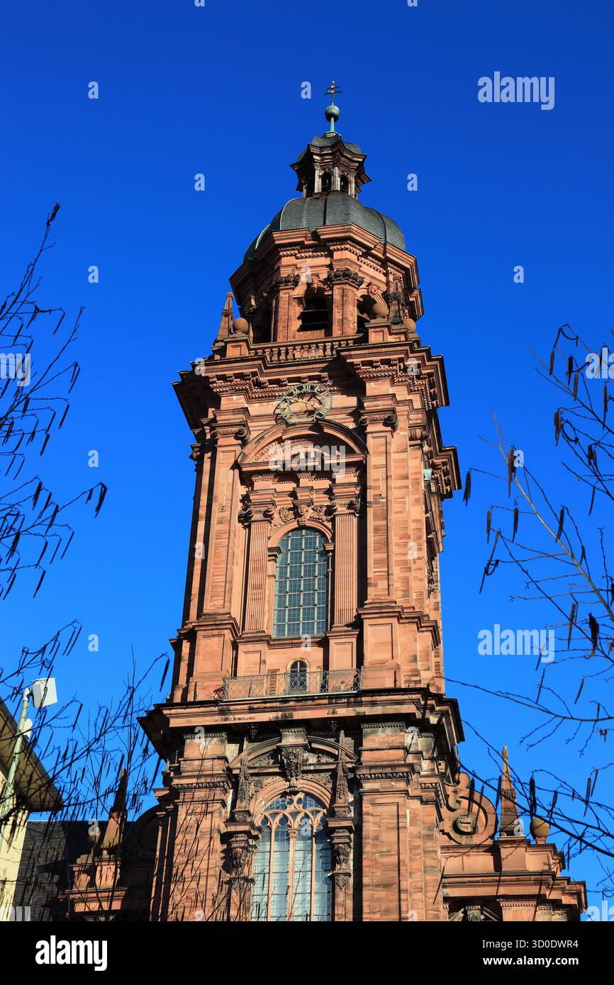 Tour de la Neubaukirche. Aujourd'hui, le bâtiment sert d'auditorium et de salle des fêtes de l'Université Julius Maximilian, Würzburg, basse-Francon Banque D'Images