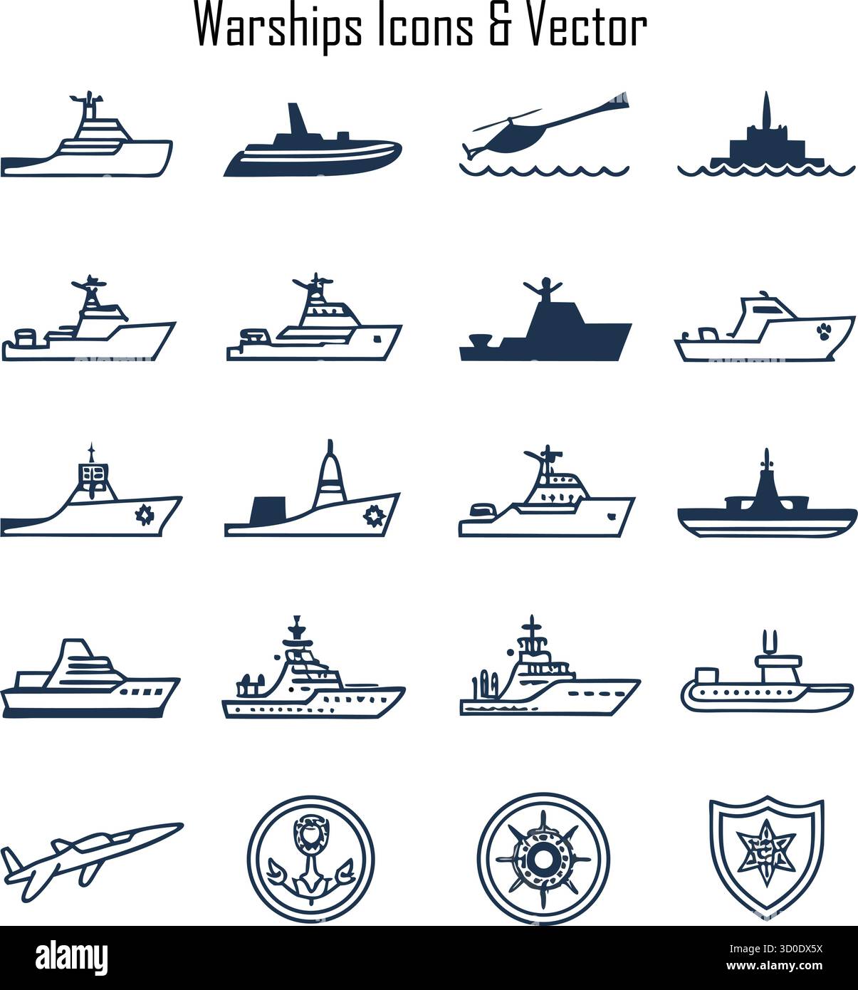 Navires de guerre modernes en mer – navires de la marine militaire, cuirassés et flotte de défense maritime Illustration de Vecteur