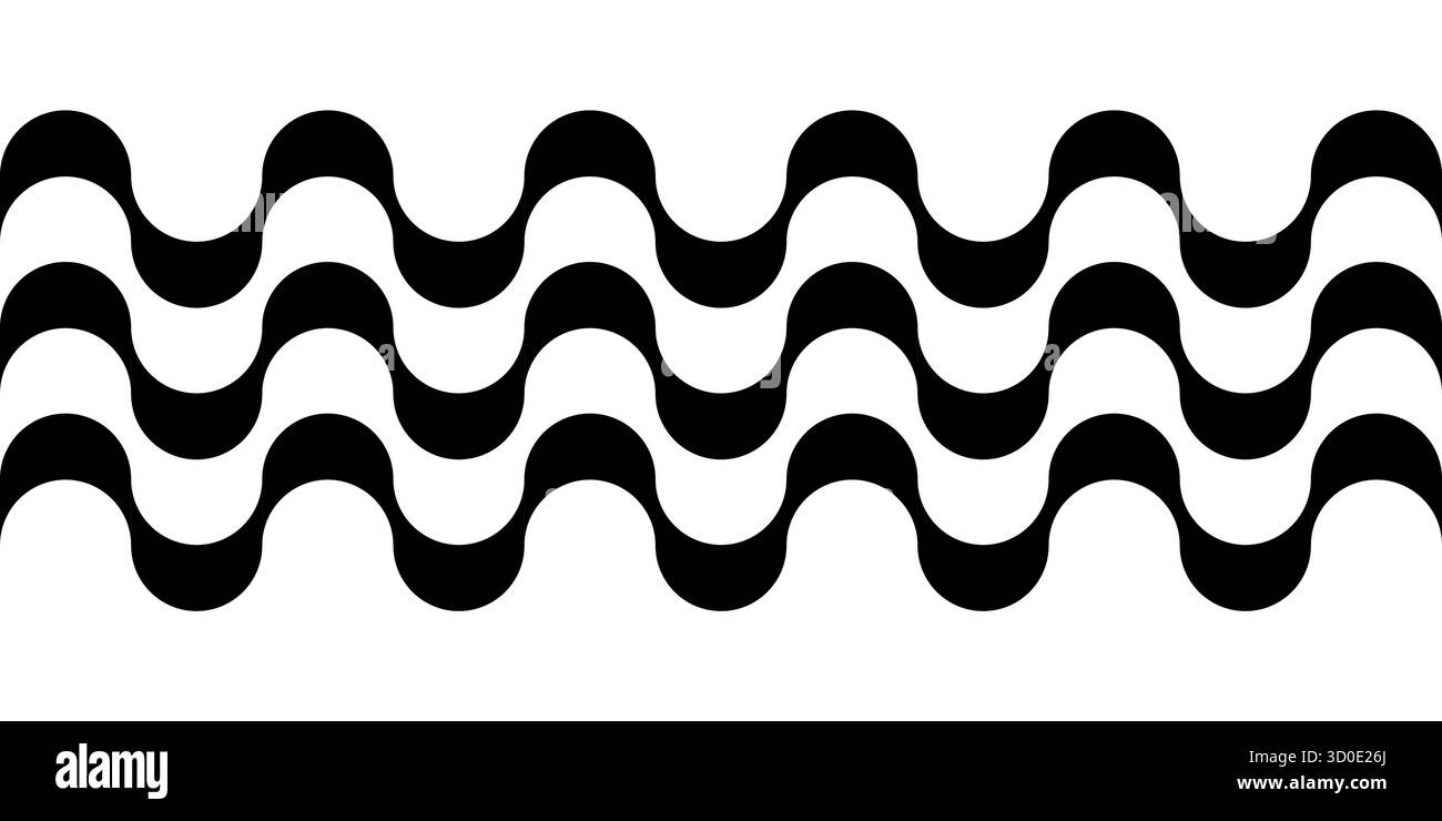 Motif d'onde géométrique abstrait en noir et blanc, style traditionnel portugais de trottoir. Copacabana Boardwalk design de Rio de Janeiro, répétition Illustration de Vecteur