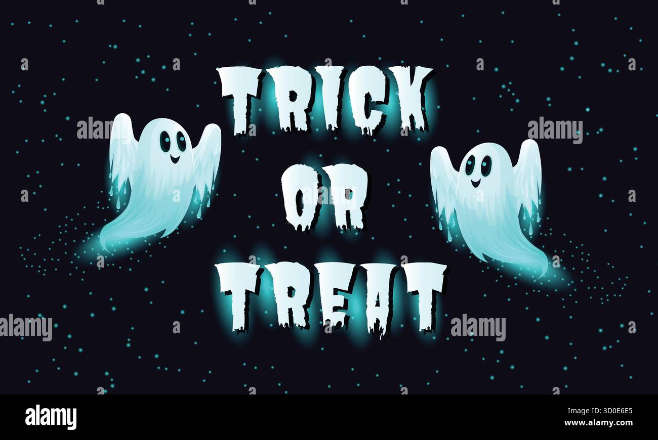 Affiche Trick or Treat avec illustration vectorielle de fantômes mignons. Illustration de Vecteur