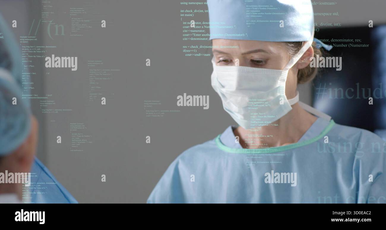 Chirurgienne blanche pratiquant la chirurgie en salle d'opération, avec champ opératoire et moniteur médical Banque D'Images