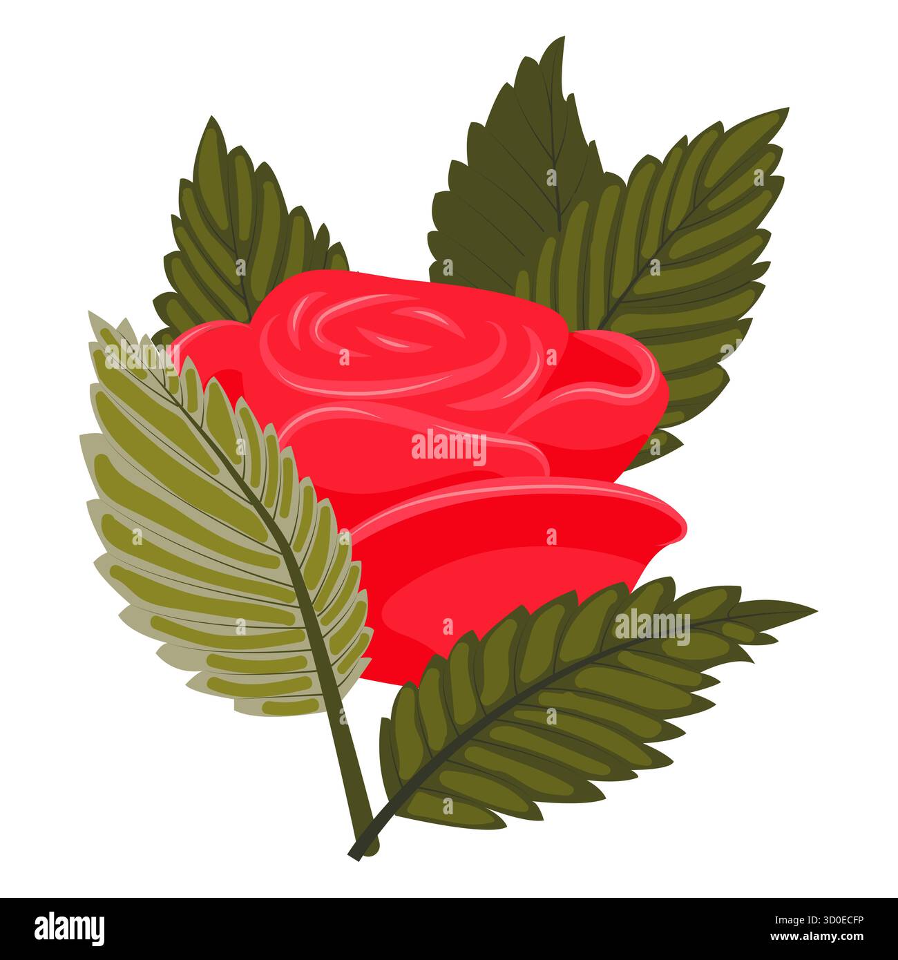 Une tête de rose rouge et cinq feuilles. Illustration vectorielle sur un fond blanc. Illustration de Vecteur Une tête de rose rouge et cinq feuilles. Illustration vectorielle sur un fond blanc. Illustration de Vecteur
