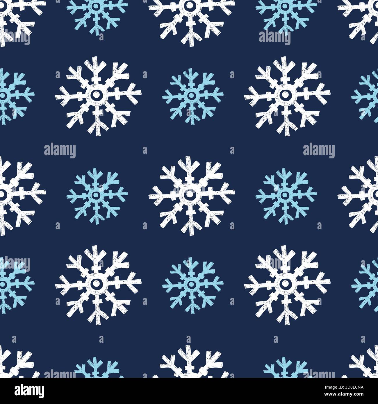 Motif sans couture de Noël. Crayon fond texturé avec flocons de neige sur bleu. Décoration du nouvel an. Doodle dessiné à la main. Festive Square primitif moderne Illustration de Vecteur