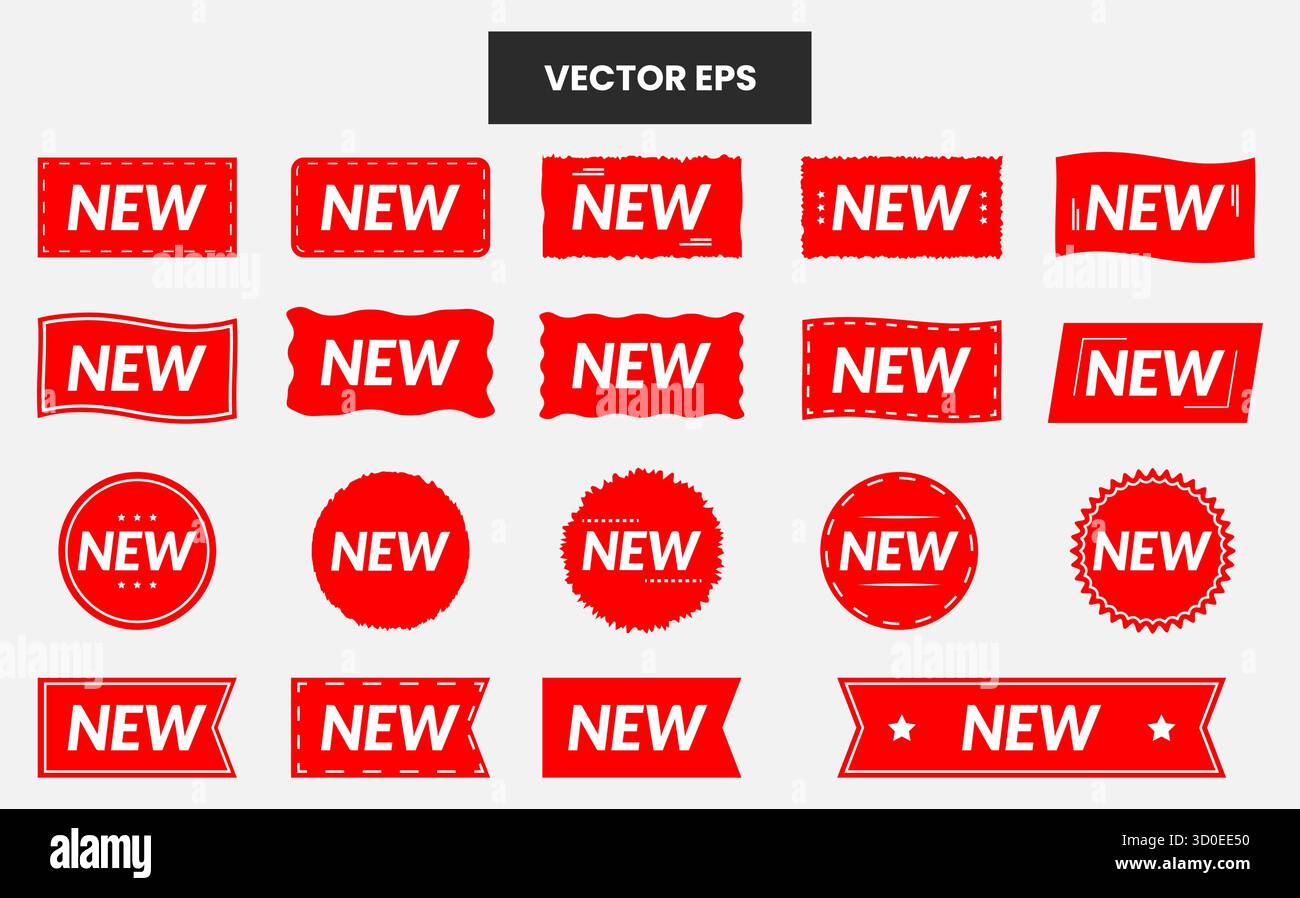 Rouge Nouveau ensemble de vecteur d'étiquette pour la vente et la conception d'étiquette de produit Illustration de Vecteur